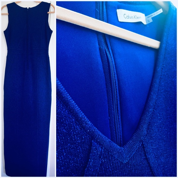 Calvin Klein Long Sparkly Blue Prom Dress - Picture 6 of 6